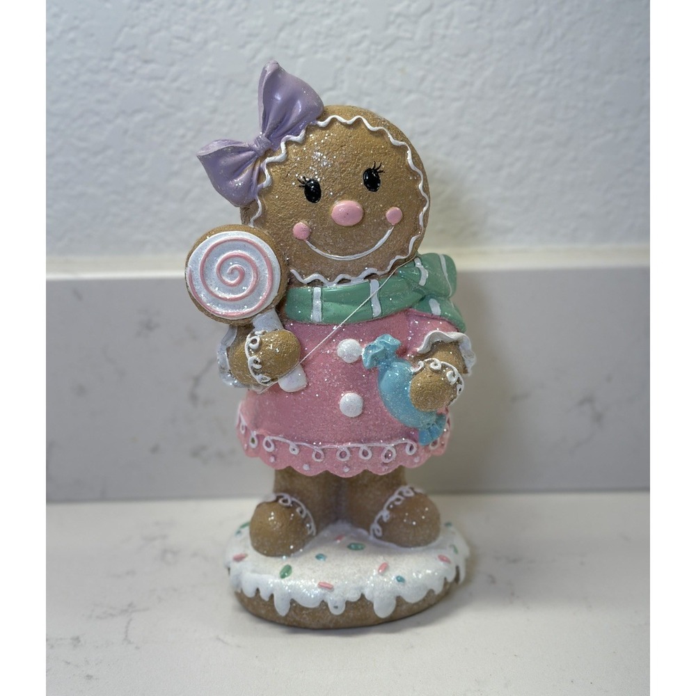 Hobby Lobby Robert Stanley Pastel Gingerbread Girl Figurine Pink Christmas 8.5"